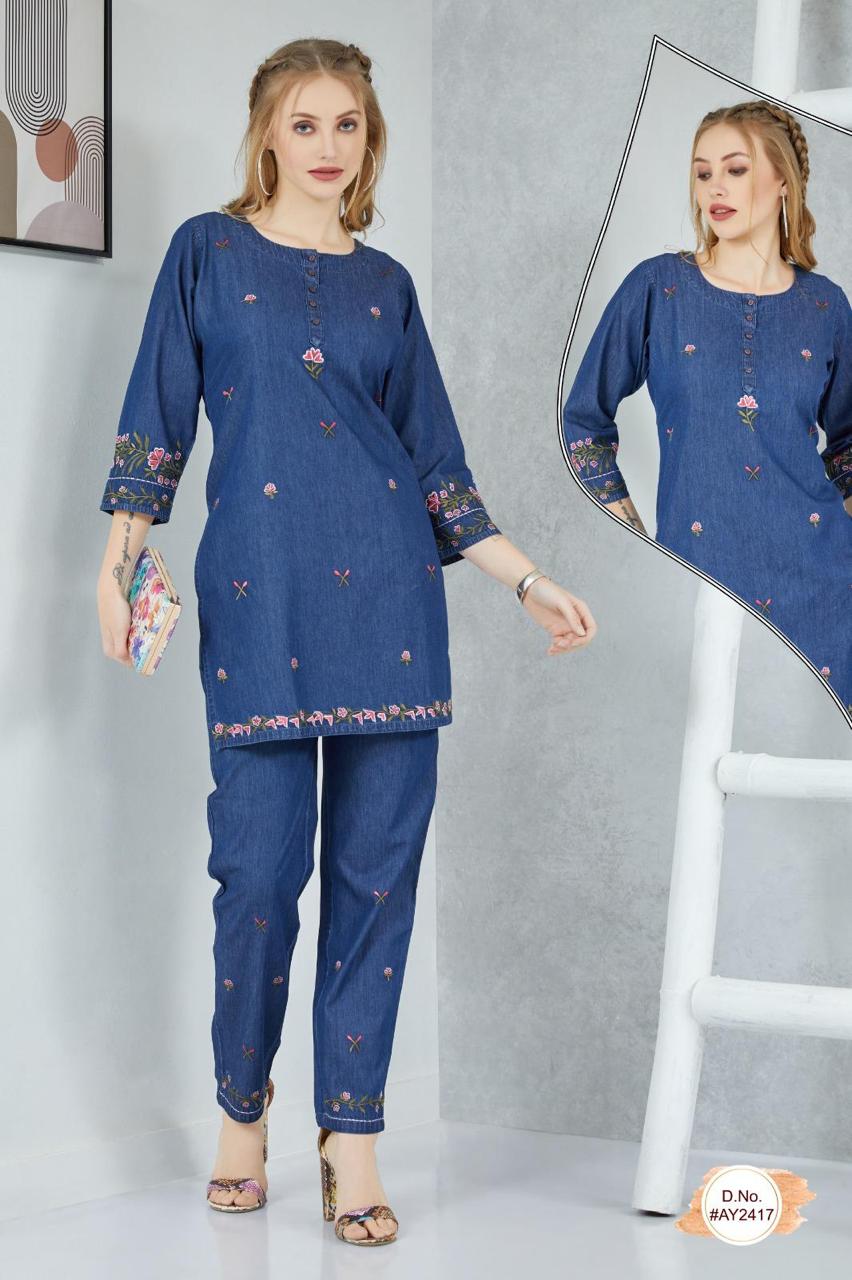 Denim Embroidered Co-Ord Set