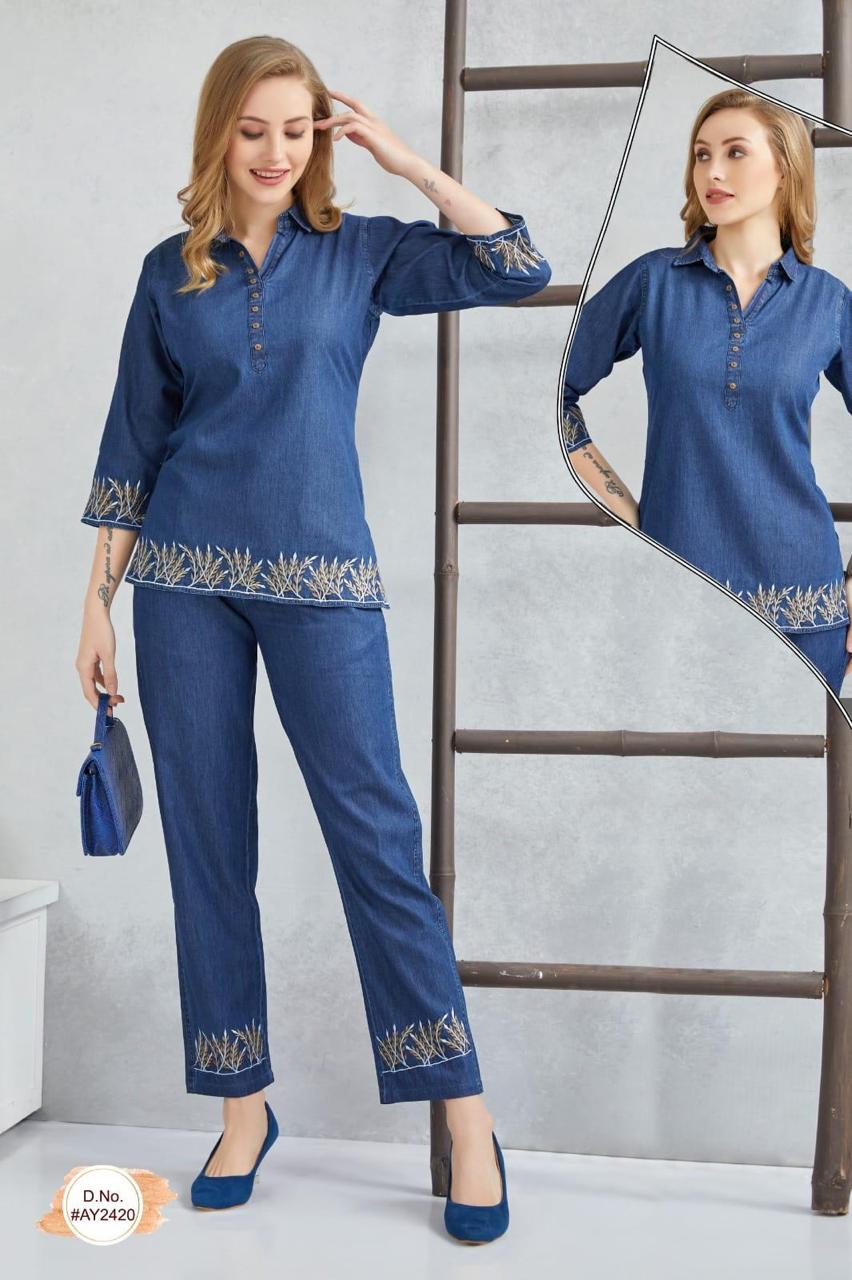 Denim Embroidered Co-Ord Set