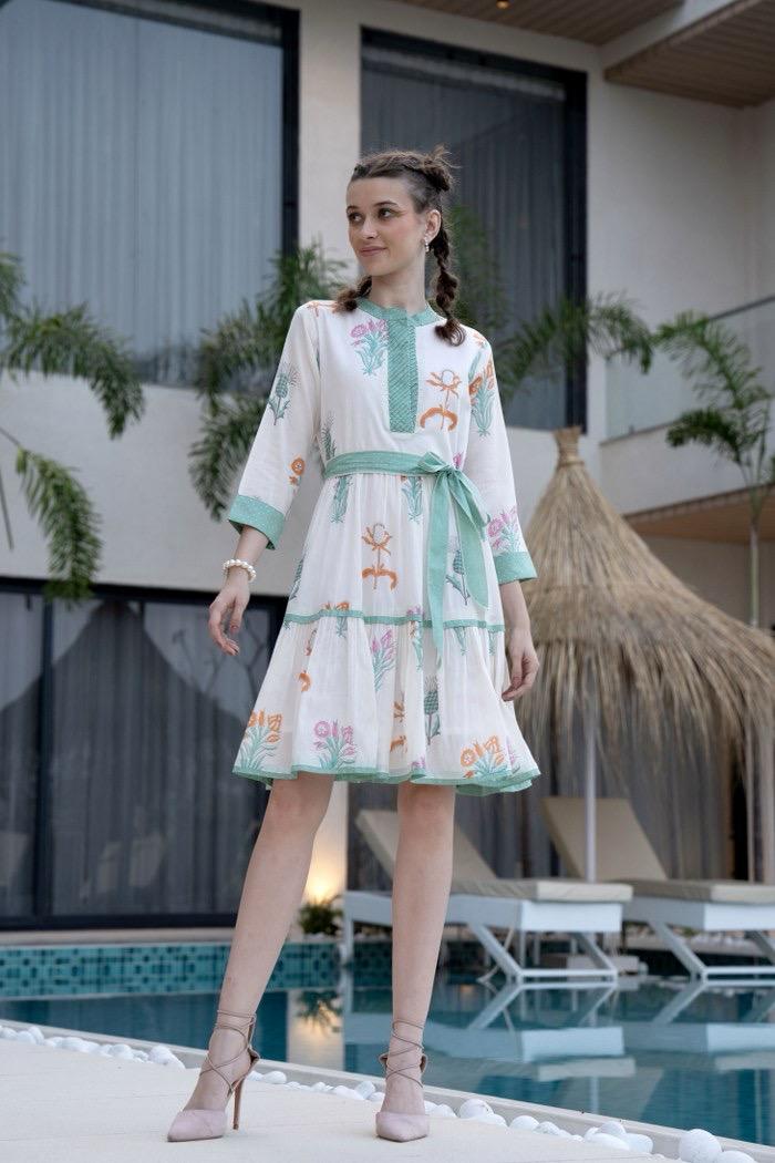 Breezy Bloom: Embroidered Cotton Fit & Flare Dress