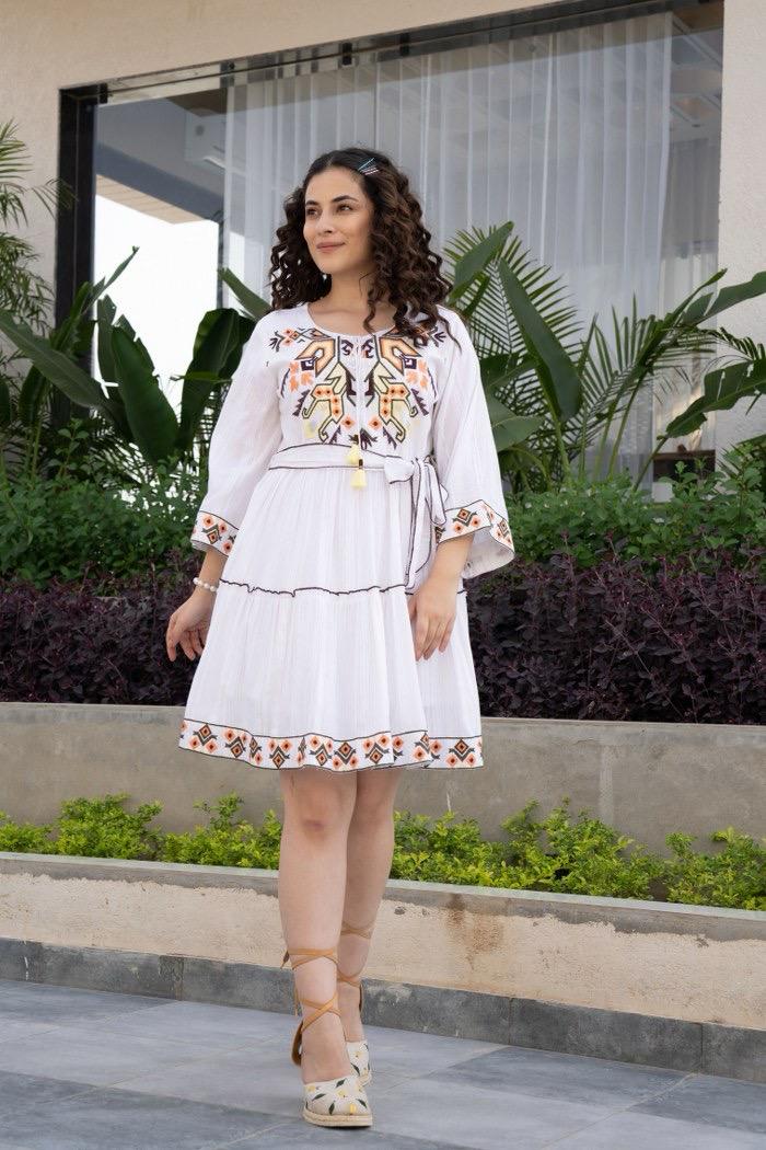 White Embroidered Cotton Tunic