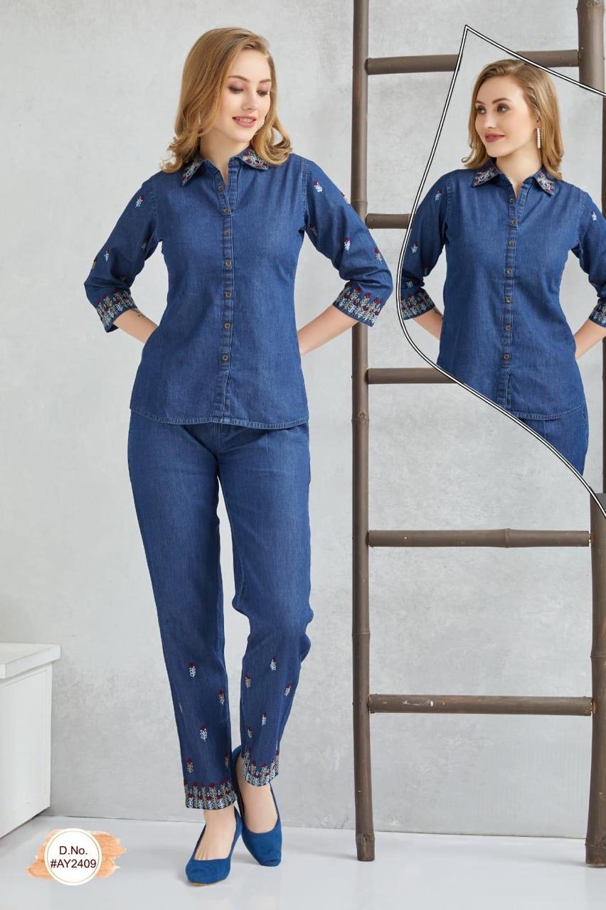 Denim Embroidered Co-Ord Set