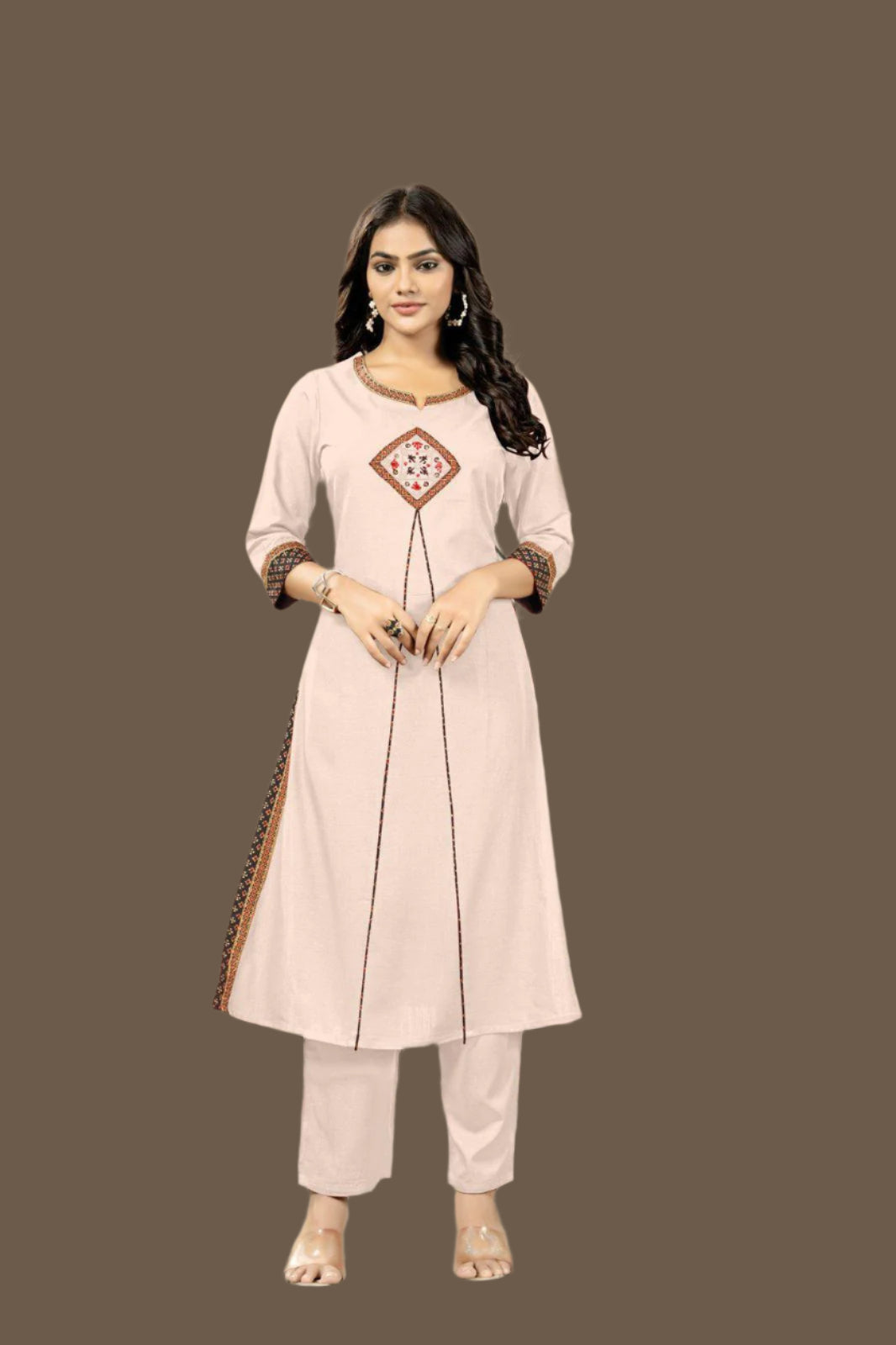 Graceful Beige Cotton Kurti with Palazzo Pants