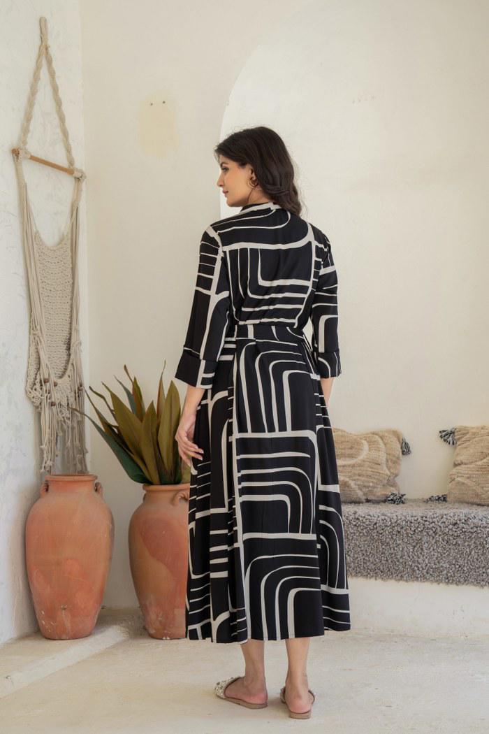Monochrome Magic: Black & White Geometric Shirt Dress