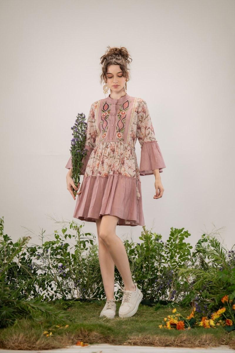 Pink Floral Embroidered Dress
