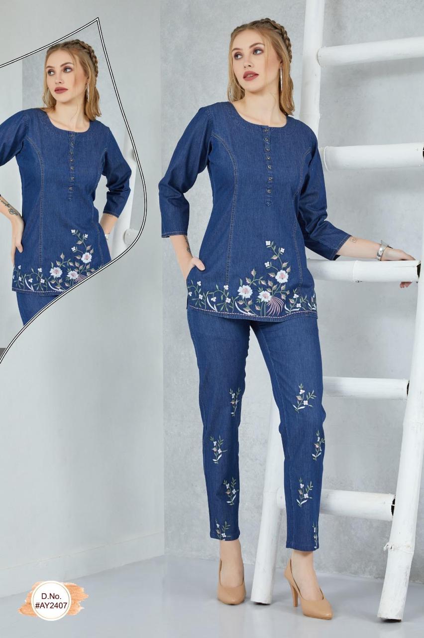 Denim Embroidered Co-Ord Set