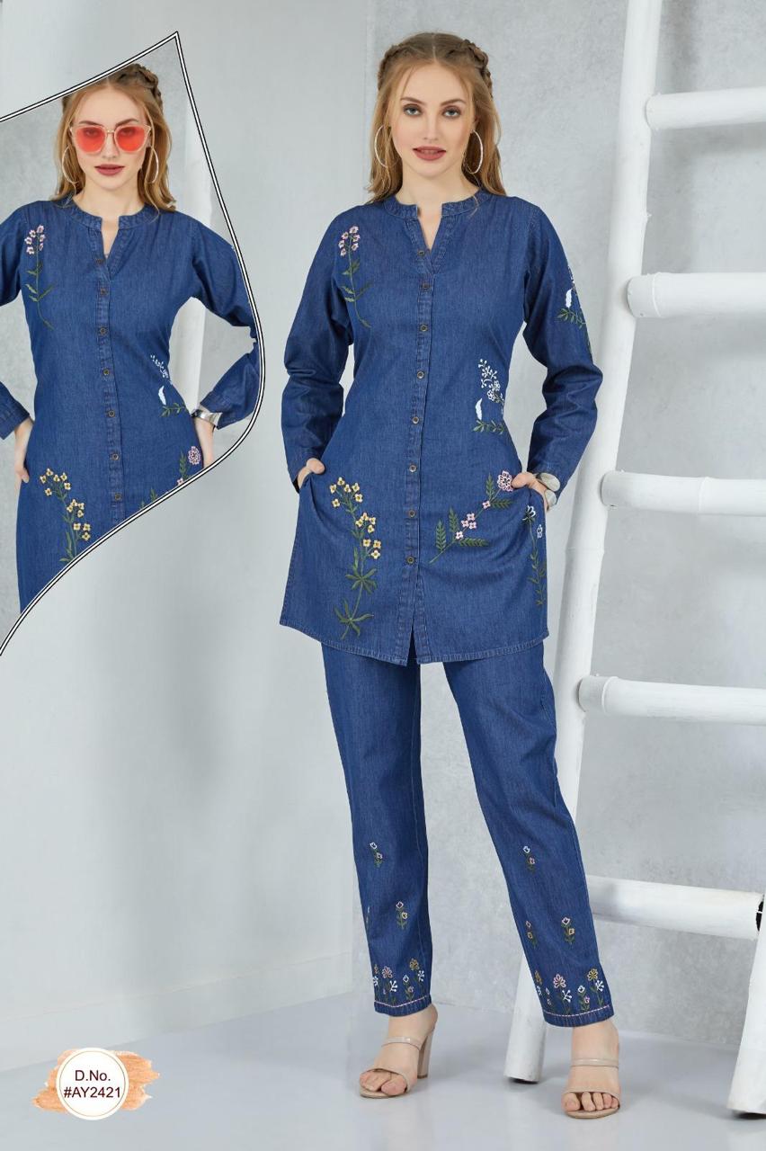 Denim Embroidered Co-Ord Set